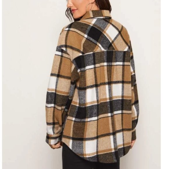 Plaid Curved Hem Longline Overshirt - Large - Picture 2 of 2